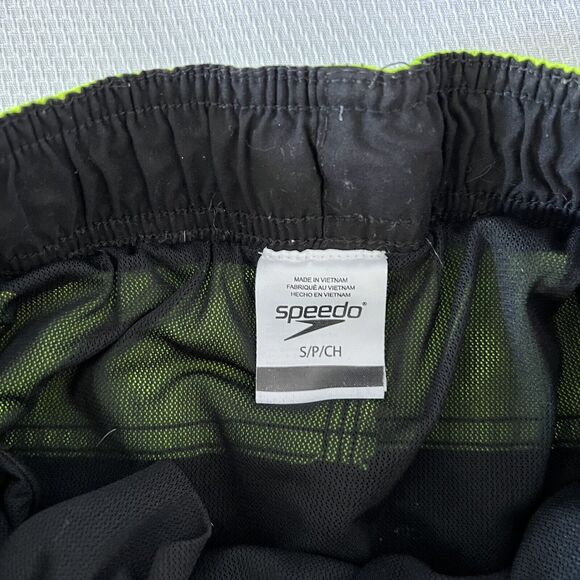 Speedo Swim Trunks Mens Small Black Green Board Shorts Pockets Mesh Briefs - Picture 4 of 5